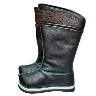 蒙古冬季保暖手工马靴羊皮毛一体男高筒头层牛皮户外靴皮靴工作靴