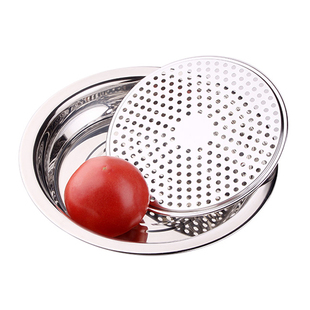 加厚不锈钢饺子盘 双层沥水水饺盘 不锈钢盘子 托盘圆盘 多用盘子