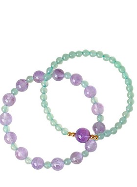 普陀山新中式叠戴双圈手链韵紫春晖女小红书爆款紫水晶东陵玉手串