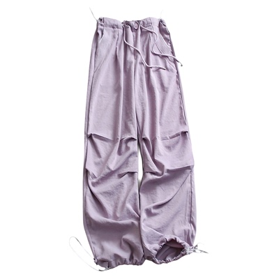 纯色薄款宽松捏褶立体遮肉工装裤