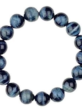 可梅美天然蓝虎眼石圆珠手链男女情侣款虎睛石手串木变石单圈手饰