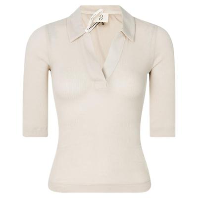 Ninety Percent 春季新款纯色棉质坑条女士翻领V领针织