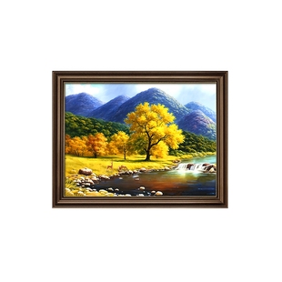 山水油画大芬村玄关装饰画手绘风景客厅背景墙挂画餐厅壁画高级感