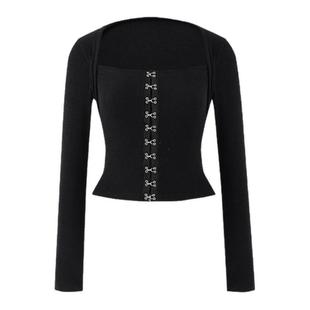 Not your rose韩国25秋冬方领前扣上衣显瘦设计感针织衫MUSINSA