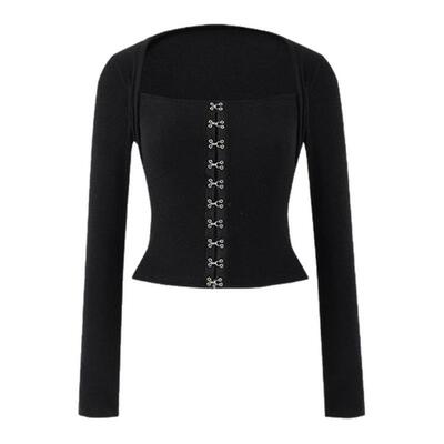 方领前扣上衣显瘦设计感