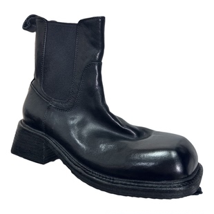 意大利工艺高跟复古马皮水洗女靴2025秋冬真皮女短靴方头5cm女靴