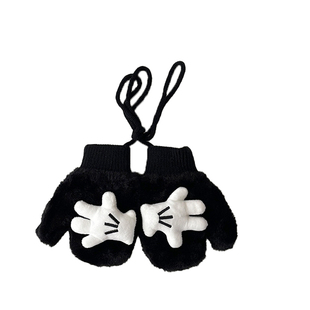 儿童手套冬季加绒加厚保暖挂脖连指全包手套超萌米奇手掌宝宝手套