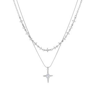 星芒十字架吊坠项链女双层叠戴钛钢锁骨链满天星毛衣链高级感配饰