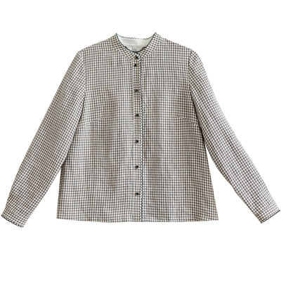 进口面料青灰亚麻格子衬衫