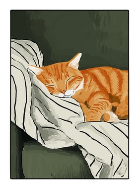 现代简约原创纯手绘橘猫油画装饰