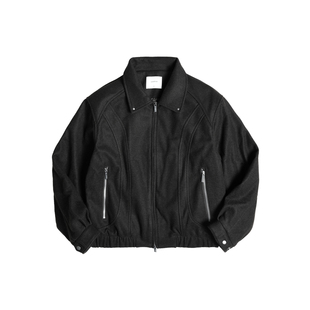 AWT25AW 撞钉点缀翻领分割毛呢夹克 简约百搭宽松拉链外套男女