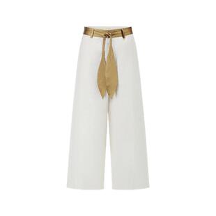 PIECE MIND 新款2025春夏女士撞色拼接腰宽松休闲九分裤