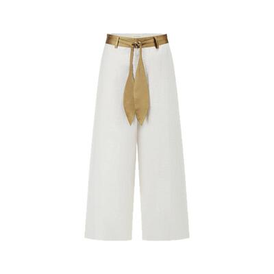 PIECE MIND 新款2025春夏女士撞色拼接腰宽松休闲九分裤