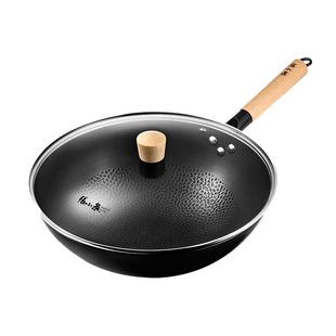 张小泉铁锅炒菜锅家用无涂层不粘锅老式铁锅燃气灶用精铁锤纹炒锅