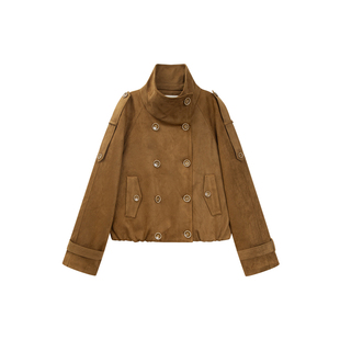 YUSSI麂皮绒夹克羽绒服女短款冬小个子宽松翻领加厚保暖外套