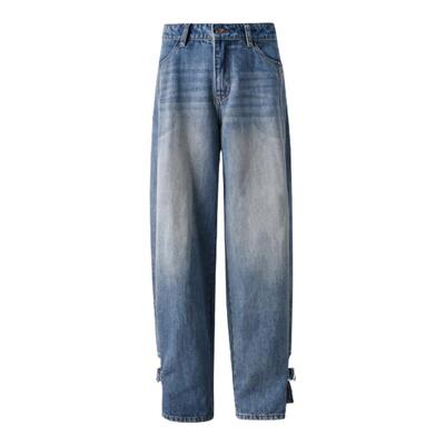 ourhour蓝色分割裤脚裤袢牛仔裤