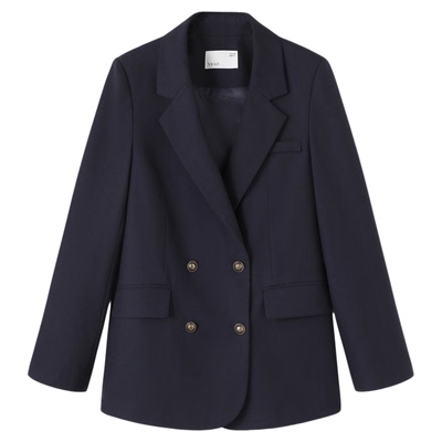 亦白撞色翻袖双排扣西装外套女