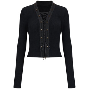 AnnoMundi创世纪元 星光杳杳 古铜铆钉 编绳镂空显瘦短款针织衫女