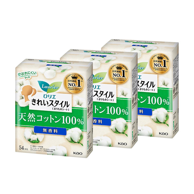 日本花王乐而雅纯棉护垫54片*3包卫生巾