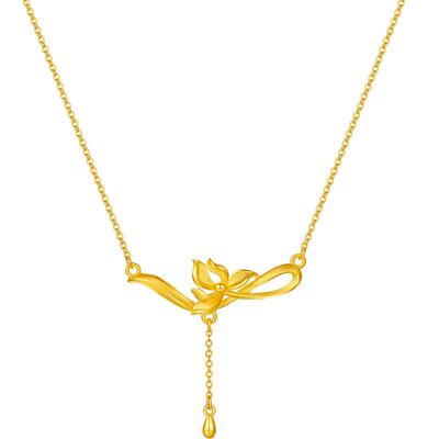 周六福黄金计价足金链坠优雅纯洁玉兰花项链玉兰花系列情人节