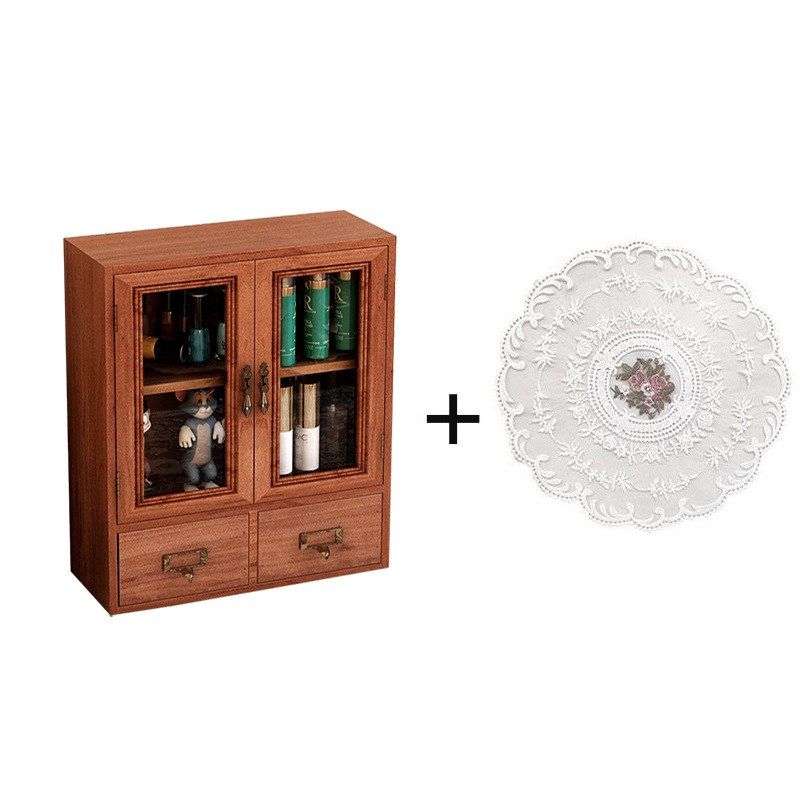 桌面收纳盒木质梳妆台香水化妆品杯子抽屉柜子置物架实木桌上书桌