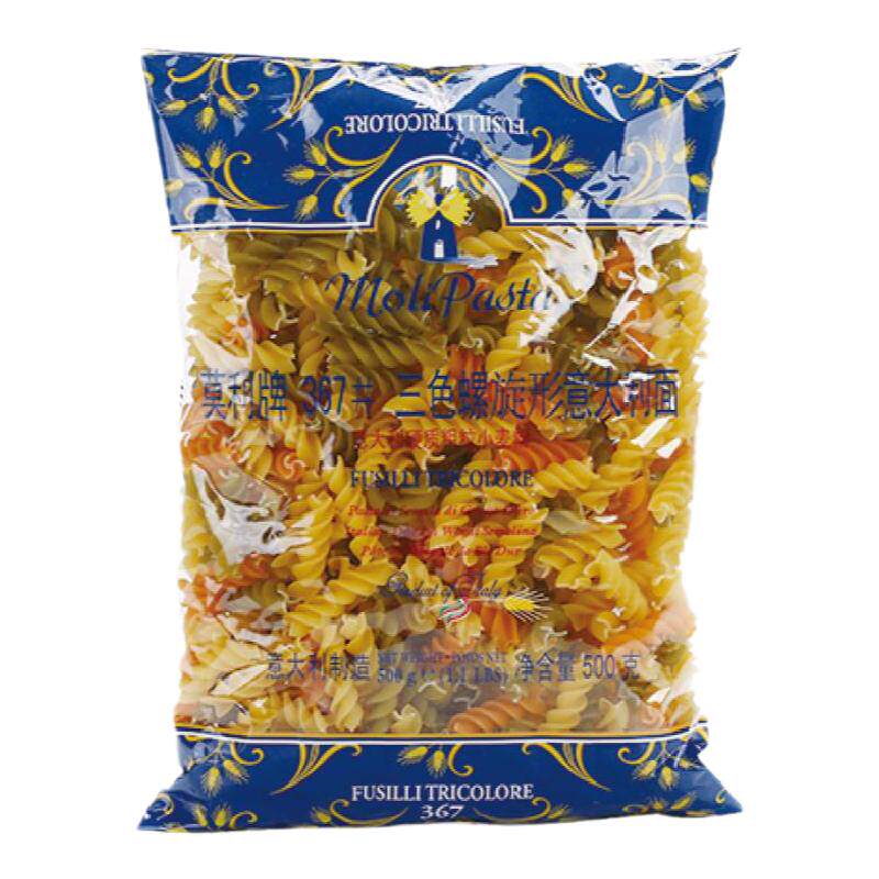 三色螺旋形意大利面粗颗粒小麦