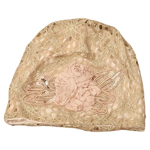 花朵堆堆帽子女2025新款时尚潮流遮白发蕾丝包头帽春秋显脸小冷帽