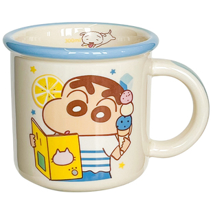 蜡笔小新陶瓷杯子儿童带刻度水杯子情侣马克杯咖啡早餐杯生日礼物