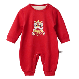 新生婴儿红色连体衣冬季德绒保暖哈衣宝宝满月服过年喜庆百天礼服