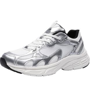 银色老爹鞋女2024秋冬新款复古厚底轻便减震跑步鞋透气休闲运动鞋