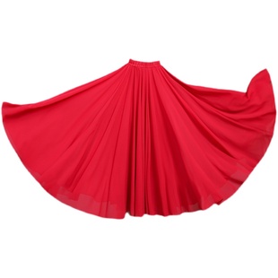 大红色现代舞蹈半身裙新疆舞裙720度大摆裙飘逸文艺双层雪纺长裙