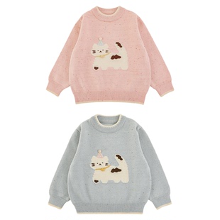 幼悠女童2025冬款卡通小猫彩点绒纱毛衣加厚保暖女孩可爱针织衫潮