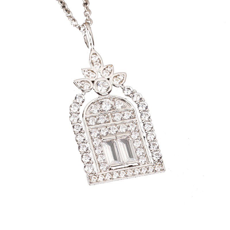 吾爱珠宝镶嵌幸运之门项链女925纯银超闪手工镶嵌满钻名媛锁骨链