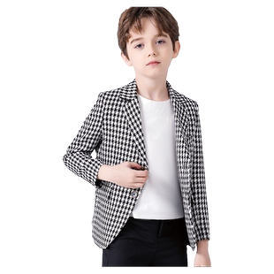 罗蒙男童西装套装2025春季新款儿童休闲西服韩版千鸟格子外套洋气