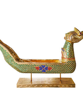 泰国木雕工艺品桌面实木龙舟摆件