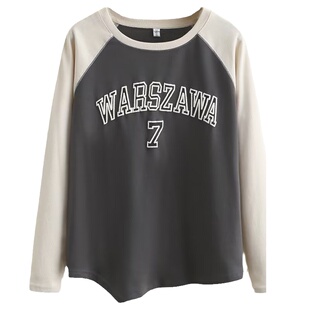 大码女装秋季复古插肩袖卫衣胖mm修身显瘦短款不规则长袖T恤卫衣