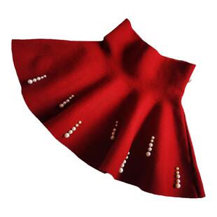 儿童秋冬短裙针织裙宝宝高腰订珠洋气裙子女孩伞裙女童百搭半身裙