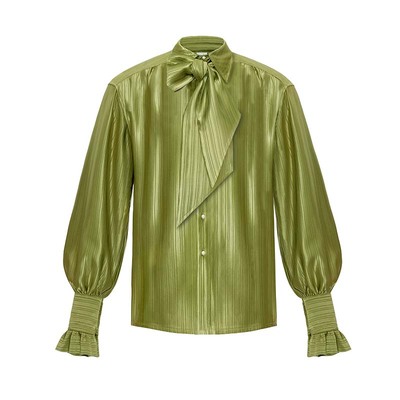 山谷少年复古领结缎面轻奢衬衫