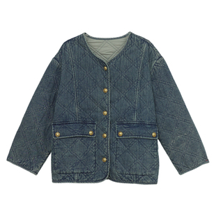 it'real瑞尔冬季新款复古风时尚菱形格加厚保暖棉服上衣女