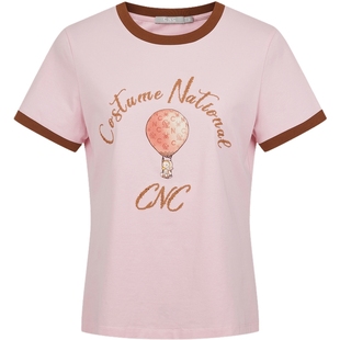 CNC品牌女装夏季新款粉色短袖T恤女#812F2T2036