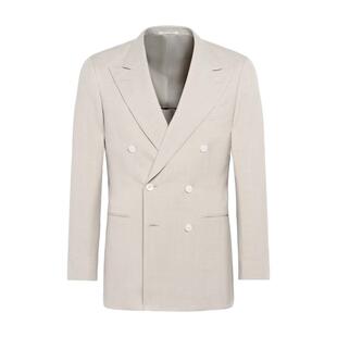 SUITSUPPLY浅灰褐色外套桑蚕丝棉混纺男士西装上衣