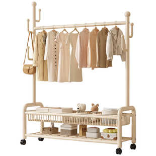家用晾衣架落地式卧室衣帽架小型简易室内挂衣架带轮衣服收纳架子