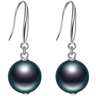 黛米珠宝 魅钰 海水大溪地黑珍珠耳环S925银长耳饰女耳坠-配证书
