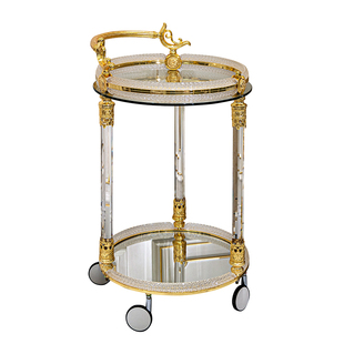 茱莉安法式奢华铜合金精致小推车别墅客厅餐厅家用装饰双层餐车