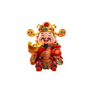 财神爷挂画入户玄关装饰画五福临门新中式带灯餐厅招财壁画高级感