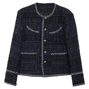 子上男装 秋冬高级感复古编织格纹粗花毛呢小香风外套男圆领夹克