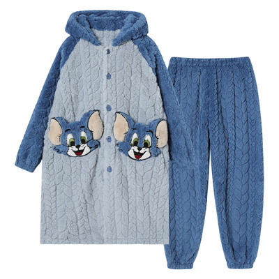 儿童睡衣男童加厚珊瑚绒睡袍套装