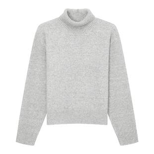 飘蕾极简风高领羊毛上衣女2025年冬季新款灰色百搭通勤舒适针织衫