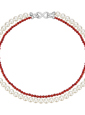 红色玛瑙双层叠戴珍珠项链女