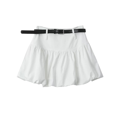 高腰气质白色花苞裙短裙